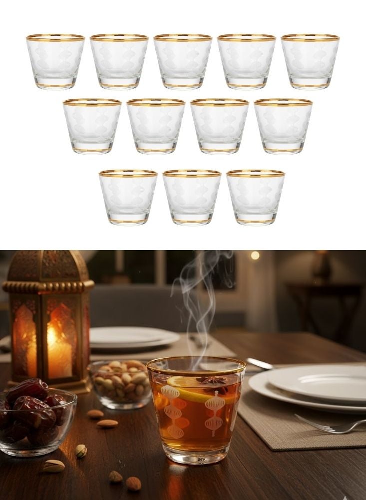 Premium Gold Rim Clear Glass Tea Cups Set – 12 Pcs Elegant Arabic Tea Glasses for Hot Beverages - Image 1